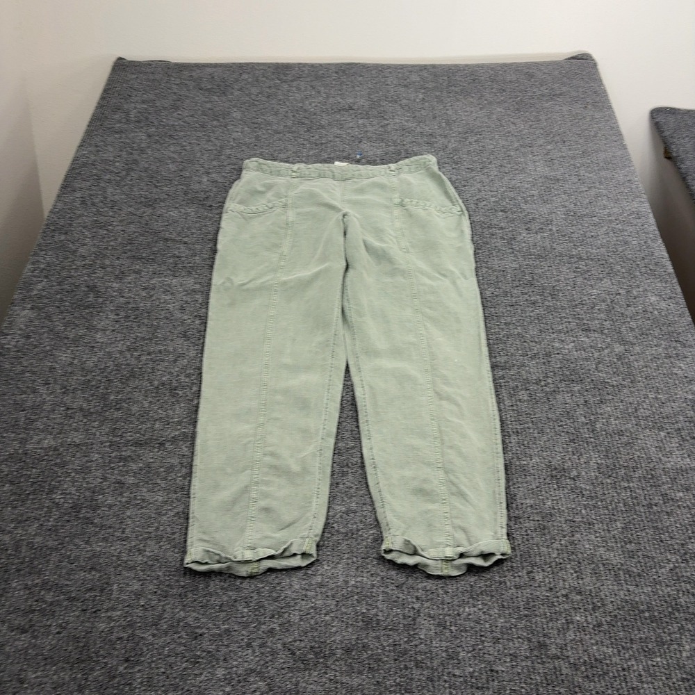 C&C California Pants Womens L Green Linen Lyocell Elastic Waist Casual Coastal